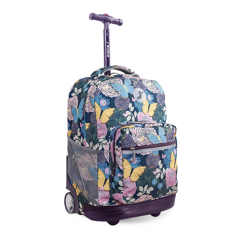 J World Sunrise Rolling Backpack (18 Inch) in Secret Garden — angle view 2 # color_Secret Garden