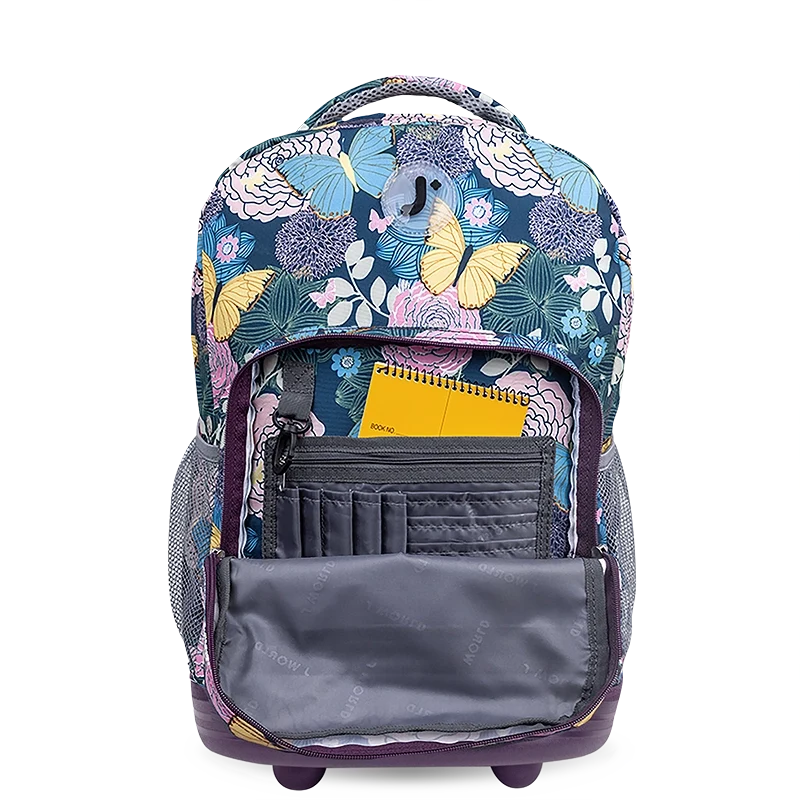 J World Sunrise Rolling Backpack (18 Inch) in Secret Garden — detail view # color_Secret Garden