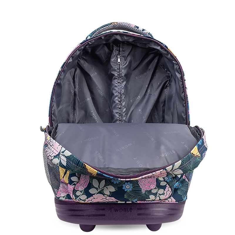 J World Sunrise Rolling Backpack (18 Inch) in Secret Garden — interior view # color_Secret Garden