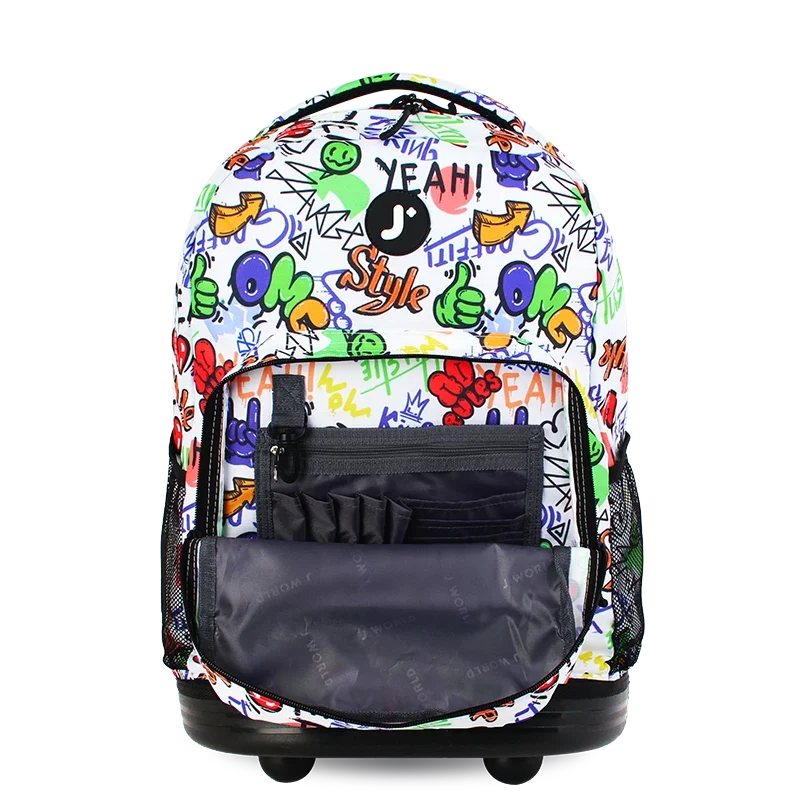 J World Sunrise Rolling Backpack (18 Inch) in Street Art — detail view # color_Street Art