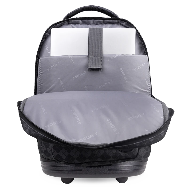 J World Sundance Laptop Rolling Backpack (20 Inch) in Argyle Black — interior view # color_Argyle Black