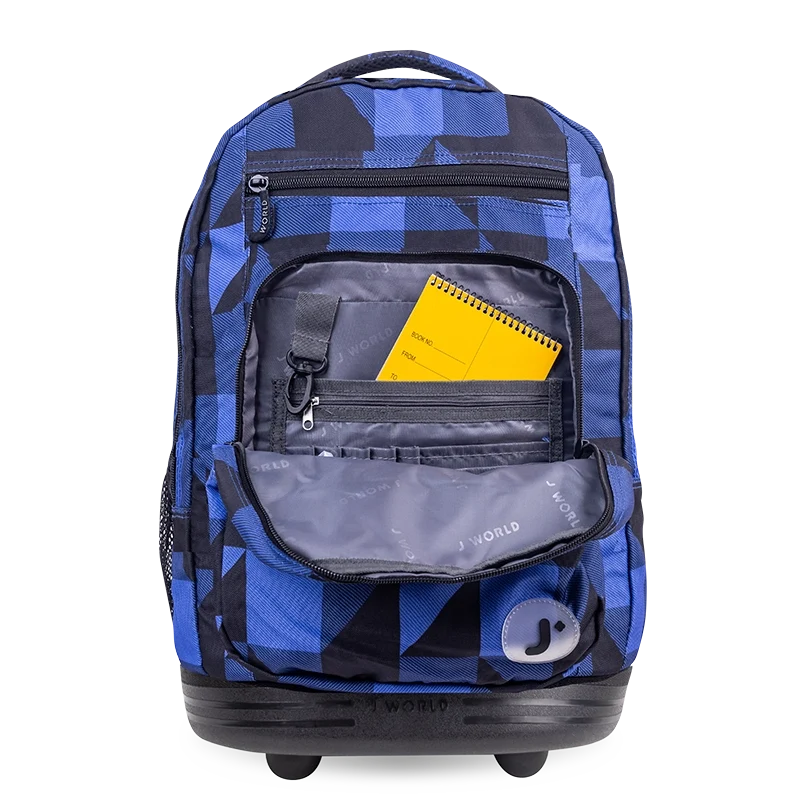 J World Sundance Laptop Rolling Backpack (20 Inch) in Block Navy — detail view # color_Block Navy