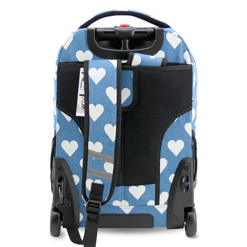 J World Sundance Laptop Rolling Backpack (20 Inch) in Denim Heart — back view # color_Denim Heart