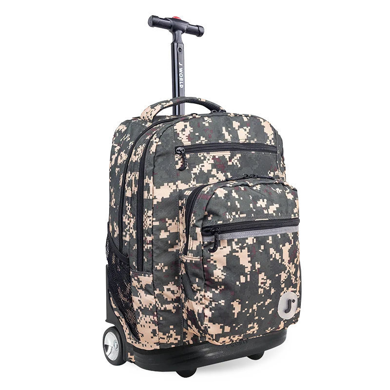 J World Sundance Laptop Rolling Backpack (20 Inch) in Green Camo — angle view 2 # color_Green Camo