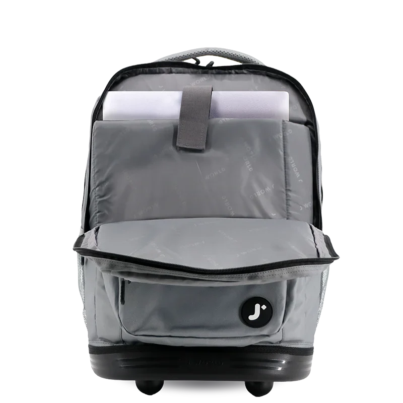 J World Sundance Laptop Rolling Backpack (20 Inch) in Grey — interior view # color_Grey