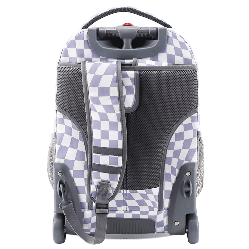 J World Sundance Laptop Rolling Backpack (20 Inch) in Lavender Checkers — back view # color_Lavender Checkers