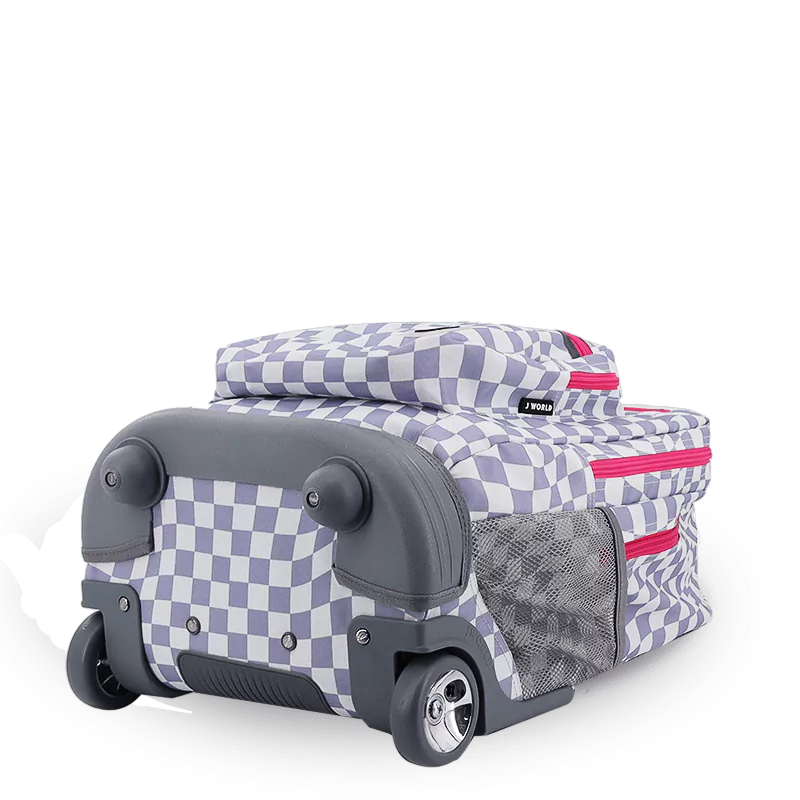 J World Sundance Laptop Rolling Backpack (20 Inch) in Lavender Checkers — angle view 3 # color_Lavender Checkers
