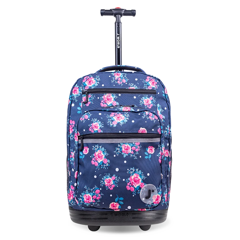 J World Sundance Laptop Rolling Backpack (20 Inch) in Navy Rose — front view # color_Navy Rose