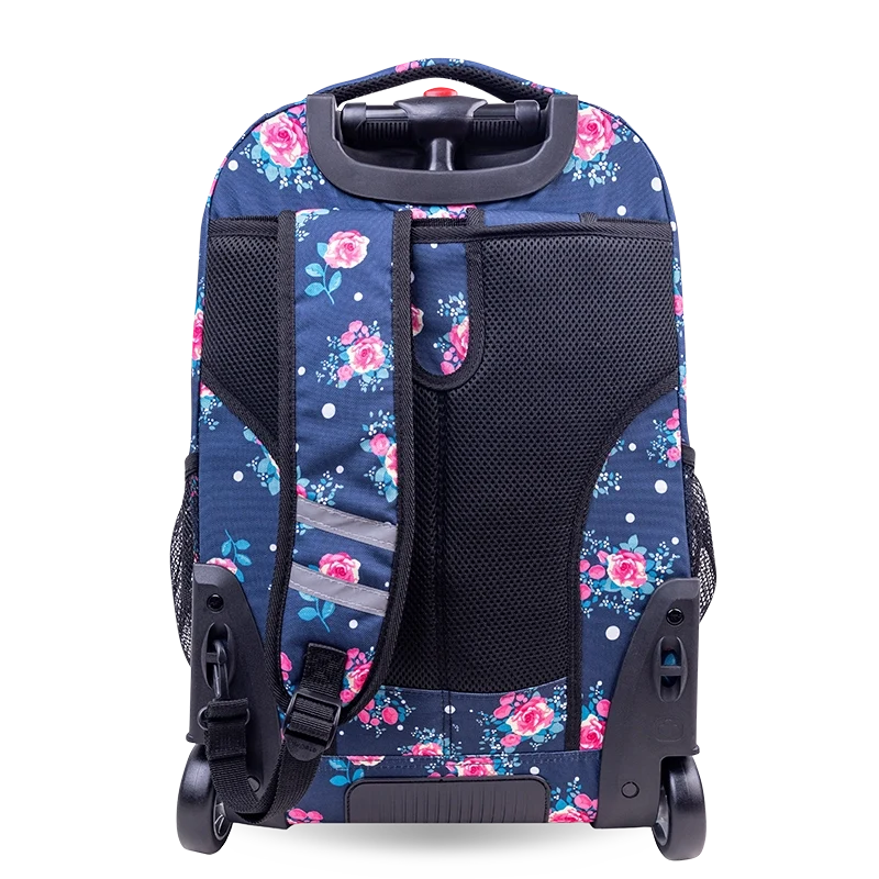 J World Sundance Laptop Rolling Backpack (20 Inch) in Navy Rose — back view # color_Navy Rose