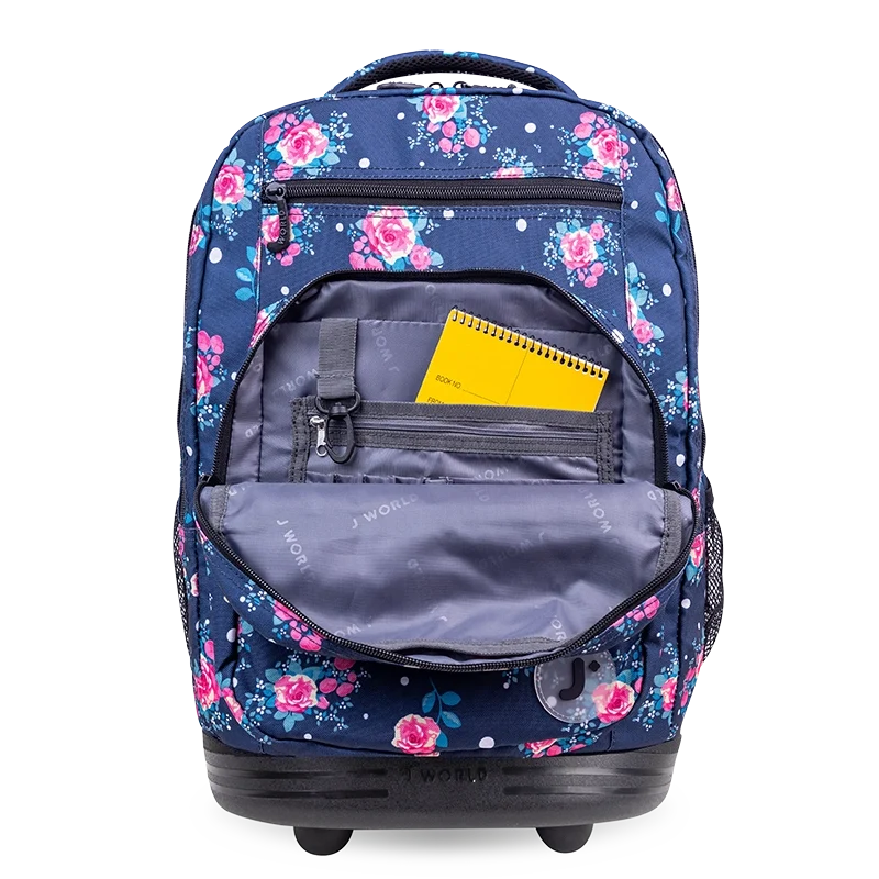 J World Sundance Laptop Rolling Backpack (20 Inch) in Navy Rose — detail view # color_Navy Rose