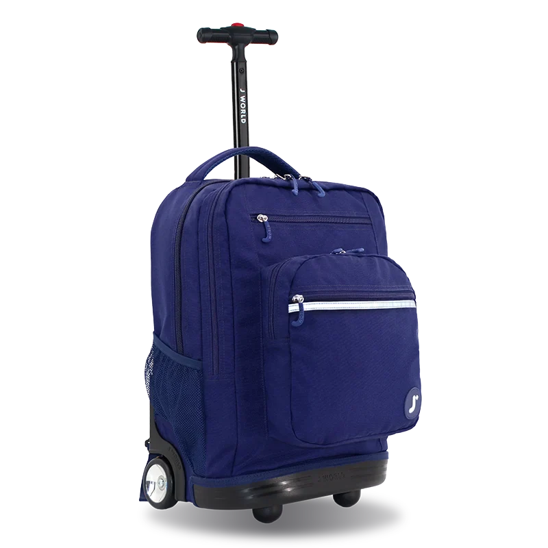 J World Sundance Laptop Rolling Backpack (20 Inch) in Navy — angle view 2 # color_Navy