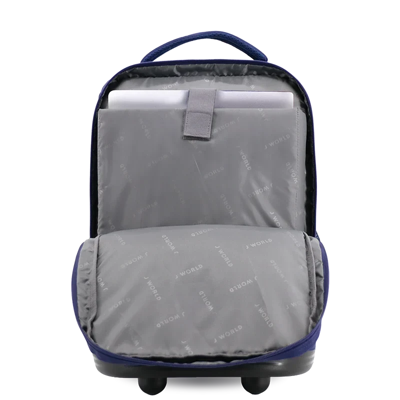 J World Sundance Laptop Rolling Backpack (20 Inch) in Navy — interior view # color_Navy