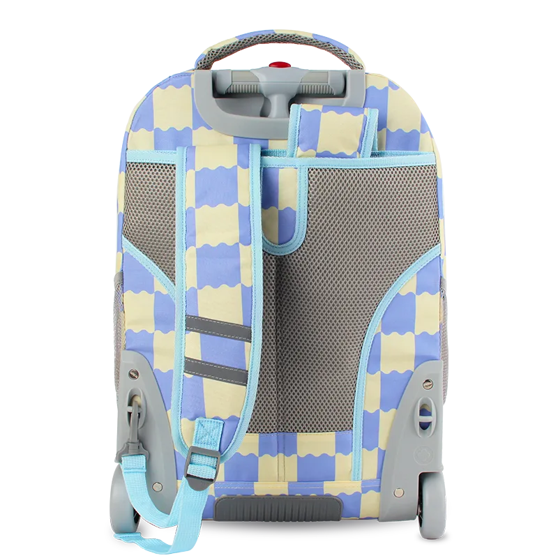 J World Sundance Laptop Rolling Backpack (20 Inch) in Wiggle Blue — back view # color_Wiggle Blue