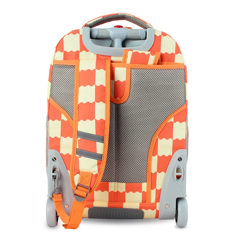 J World Sundance Laptop Rolling Backpack (20 Inch) in Wiggle Coral — back view # color_Wiggle Coral