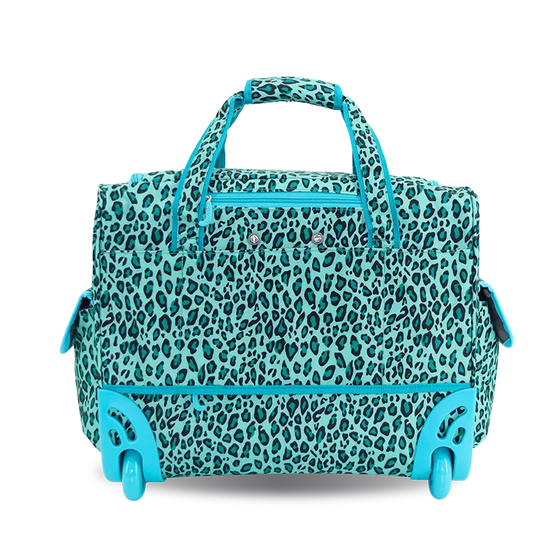 J World Donna Rolling Duffel Bag in Mint Leopard — back view # color_Mint Leopard