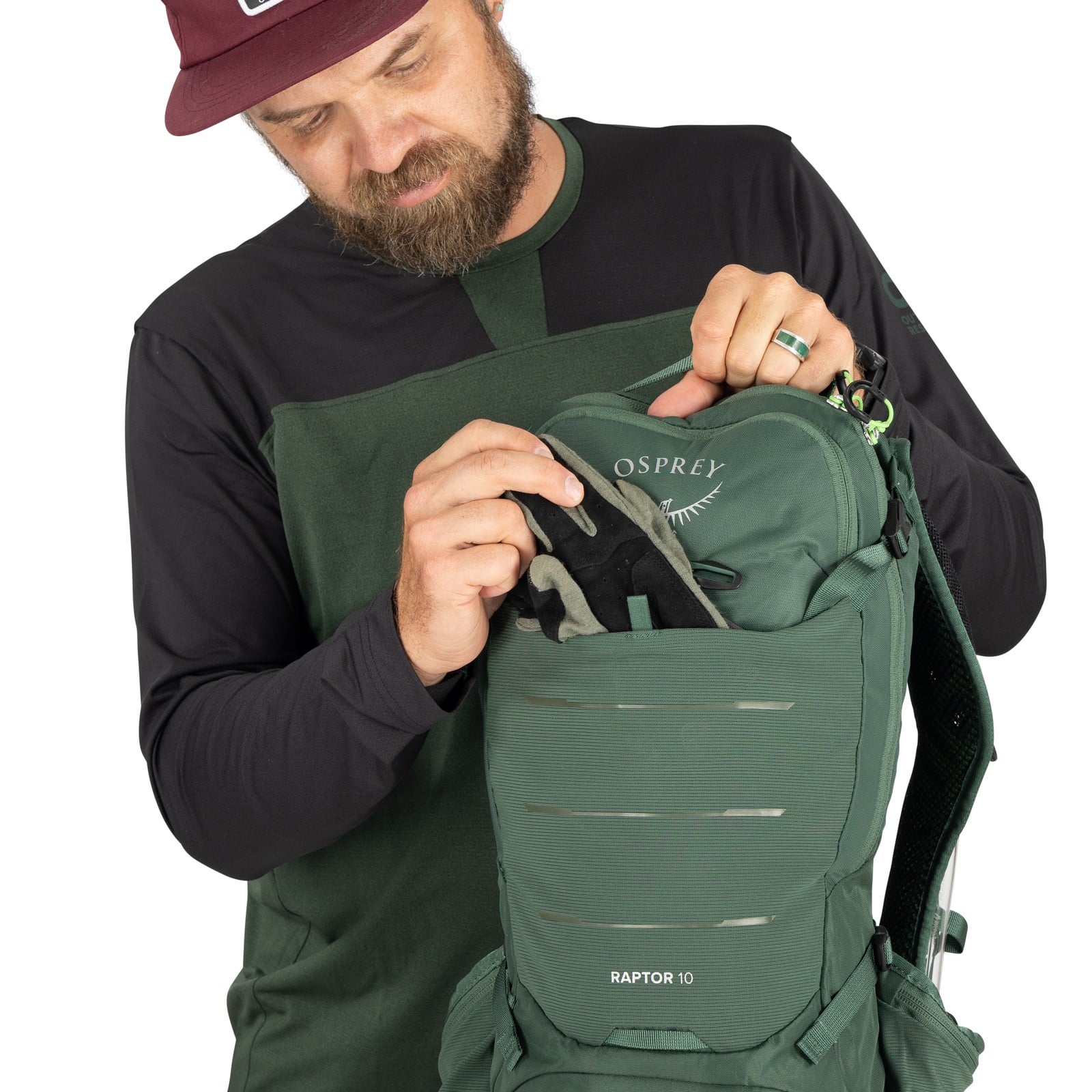 Osprey Raptor 10 Bike Hydration Pack 10L in Tundra Green — detail view 3