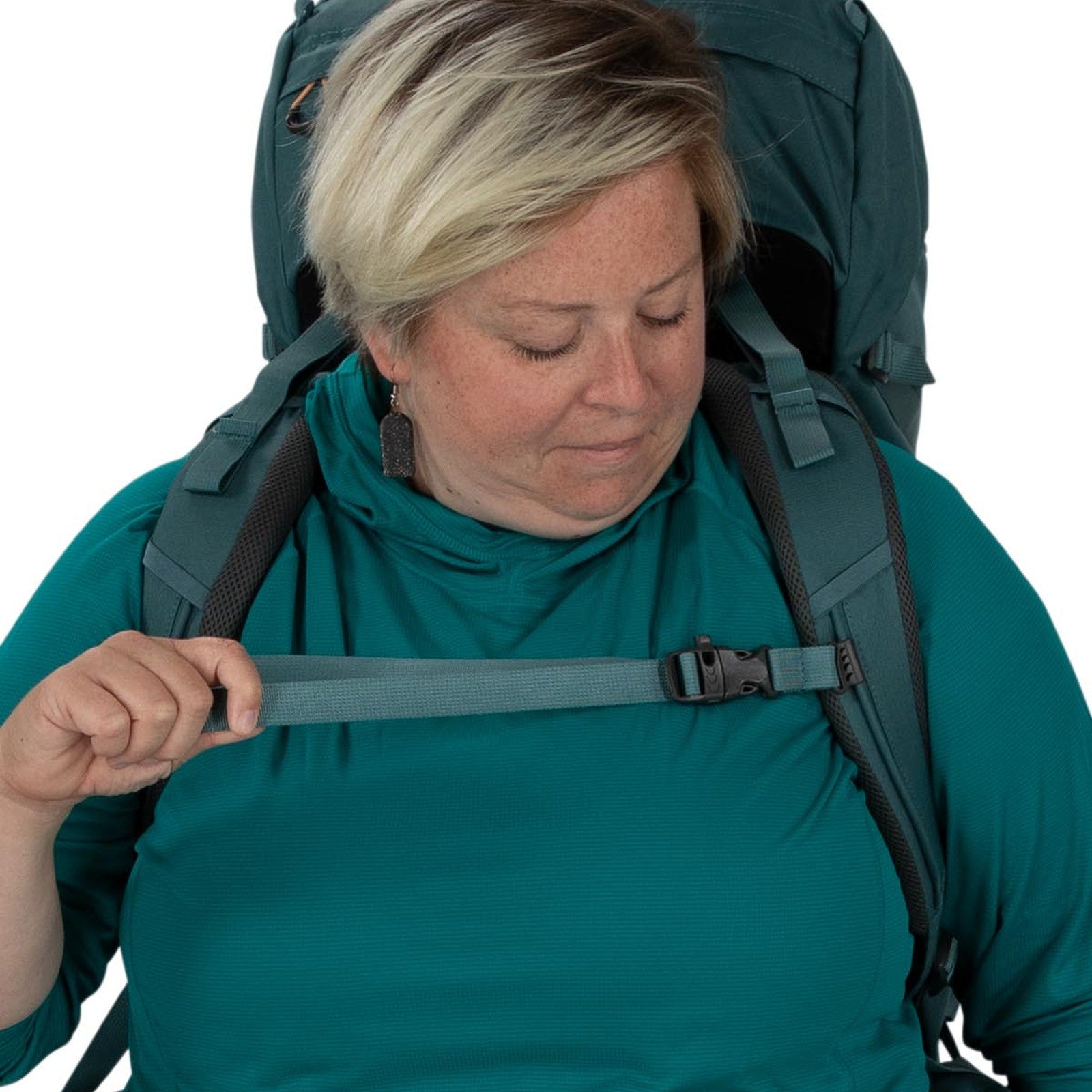 Osprey Renn 65 Extended Fit Backpacking Pack 65L in Cascade Blue/Melon Orange — detail view 4