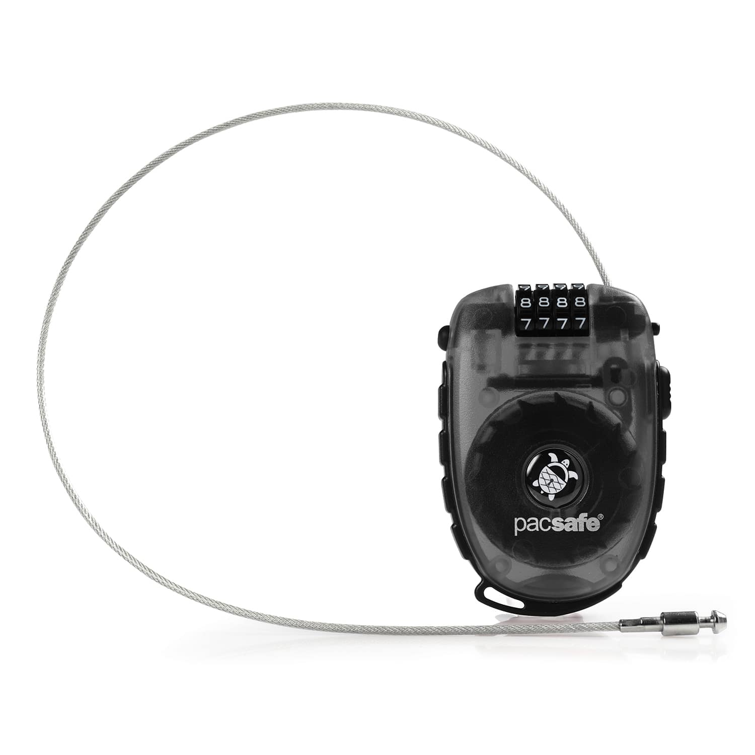 Pacsafe Retractasafe 250 4-Dial Retractable Cable Lock in Smoke — front view