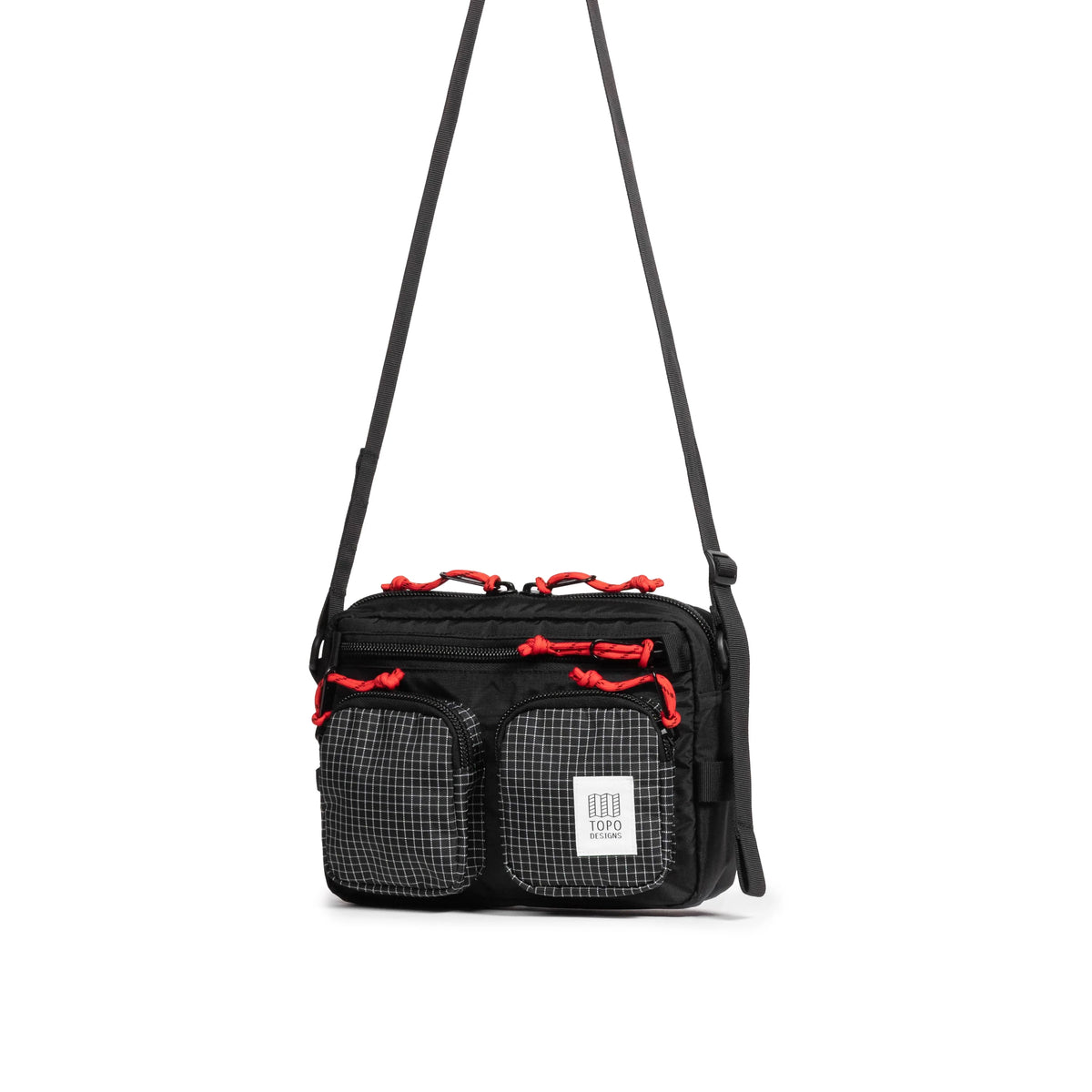 Topo Designs Block Bag in Black White Grid — angle view 2 # color_Black White Grid