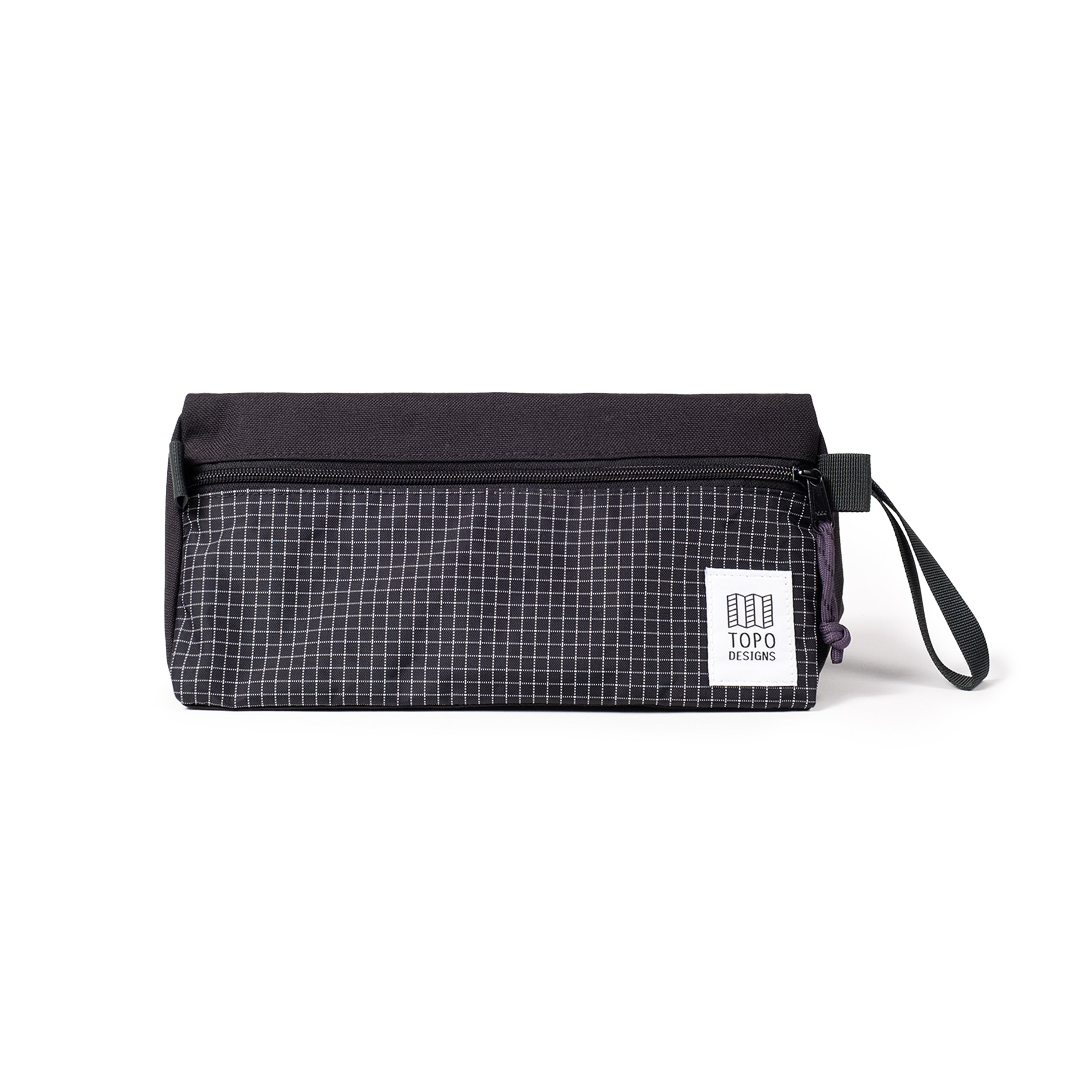 Topo Designs Dopp Kit in Black White Grid — angle view 2 # color_Black White Grid