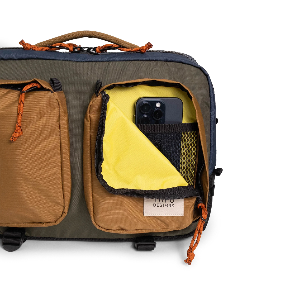 Topo Designs Global Briefcase in Olive Dark Khaki — detail view 2 # color_Olive Dark Khaki