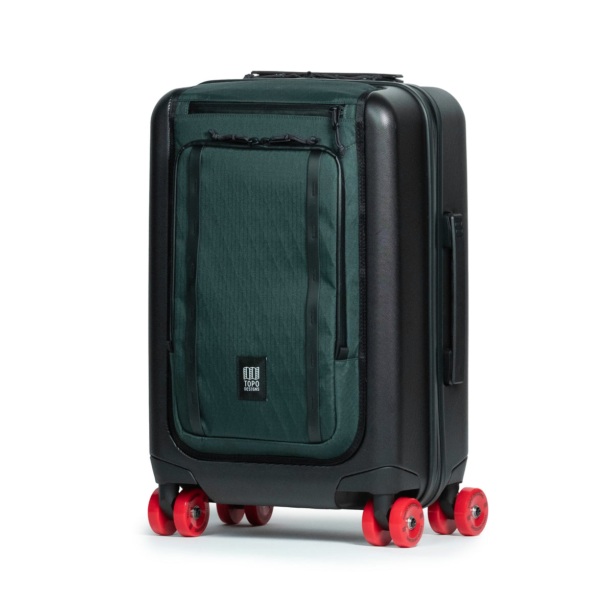 Topo Designs Global Pro Travel Roller Bag in Dark Pine — front view # color_Dark Pine