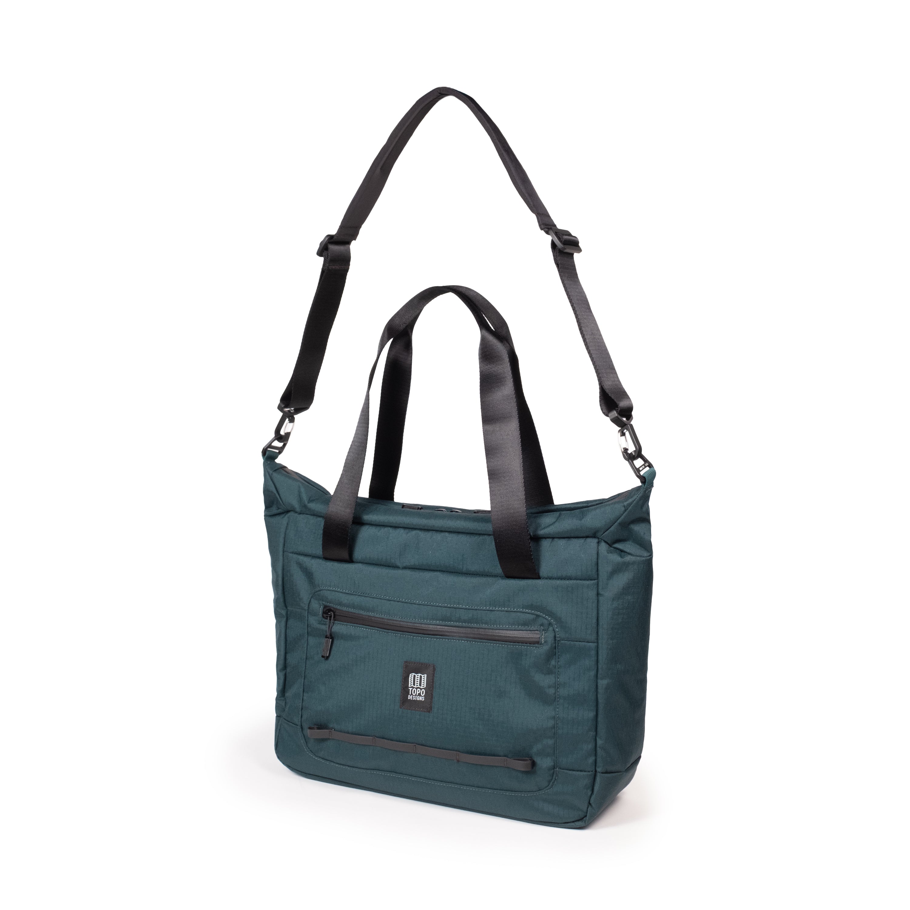 Topo Designs Global Pro Travel Tote in Dark Pine — front view # color_Dark Pine