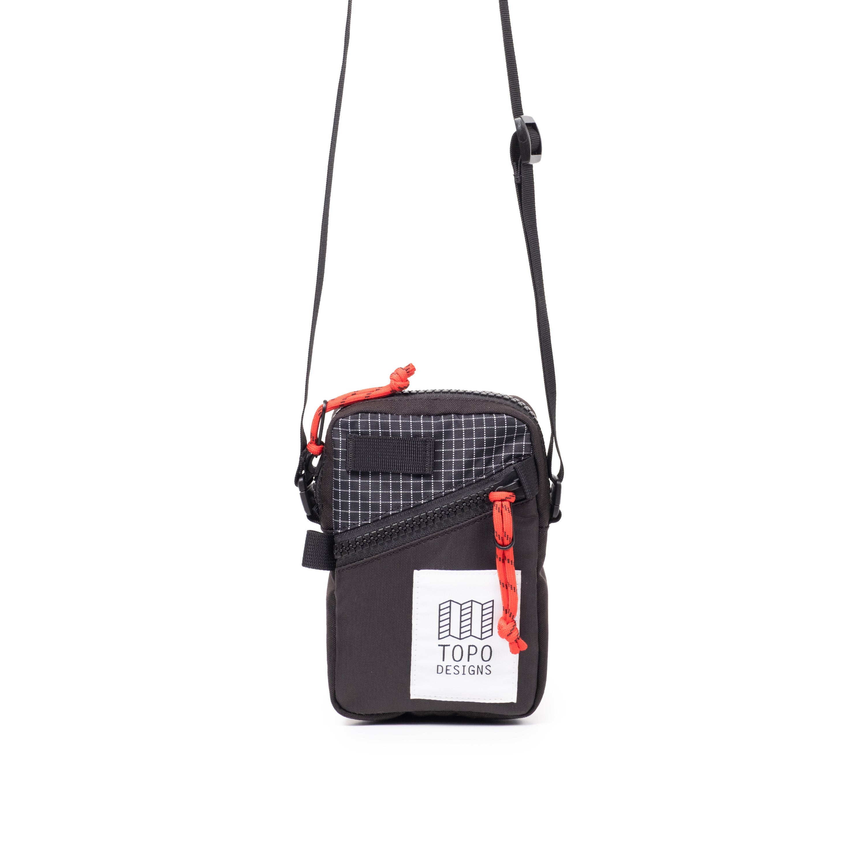 Topo Designs Mini Shoulder Bag in Black White Grid — angle view 2 # color_Black White Grid