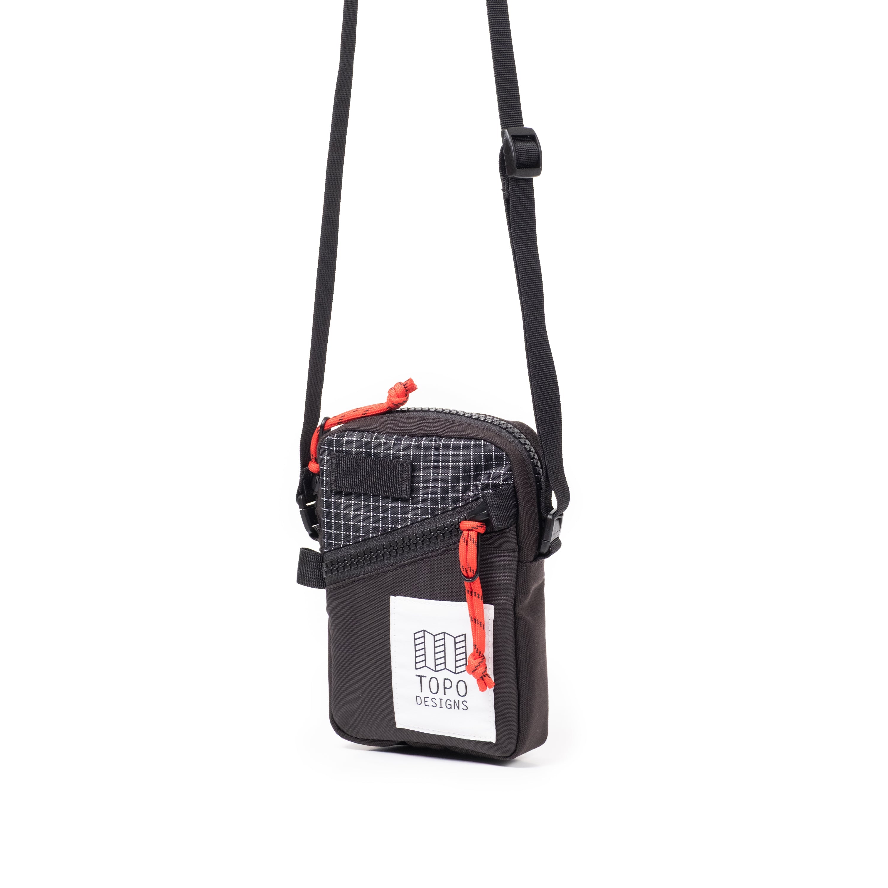 Topo Designs Mini Shoulder Bag in Black White Grid — front view # color_Black White Grid