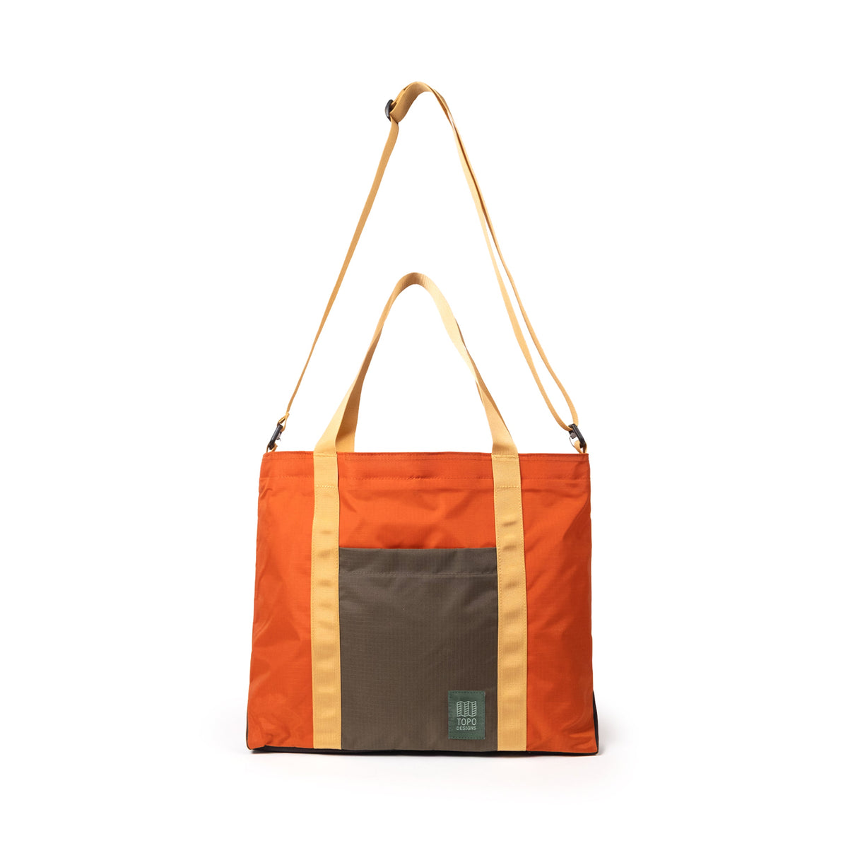 Topo Designs Mountain Essential Tote in Woodland Terracotta — angle view 2 # color_Woodland Terracotta
