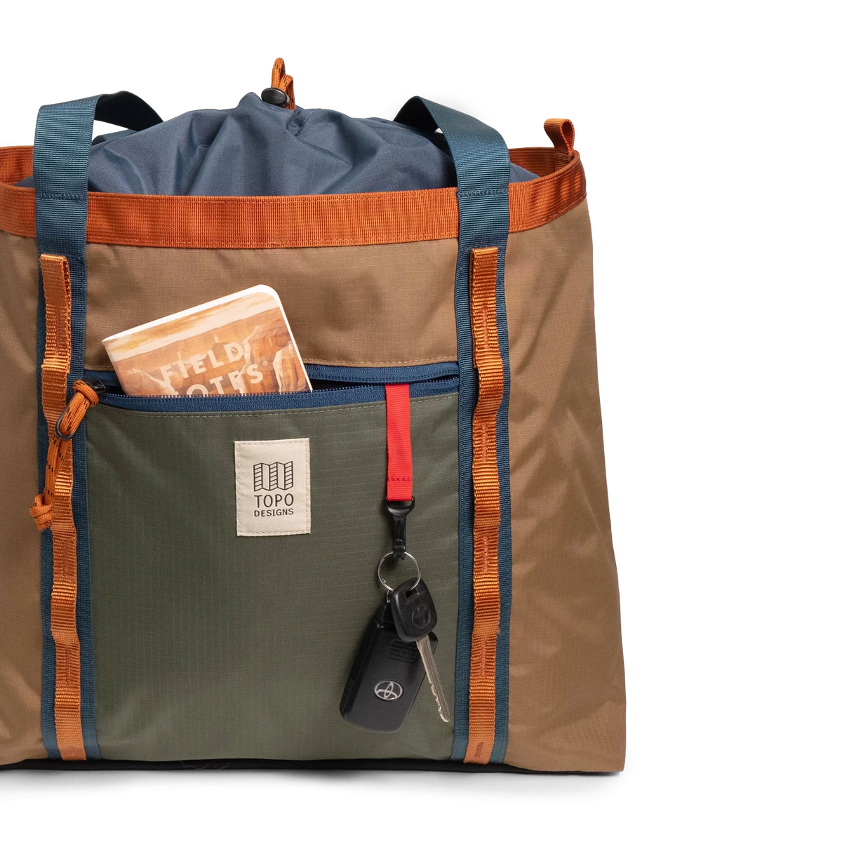 Topo Designs Mountain Utility Tote in Olive Dark Khaki — detail view # color_Olive Dark Khaki
