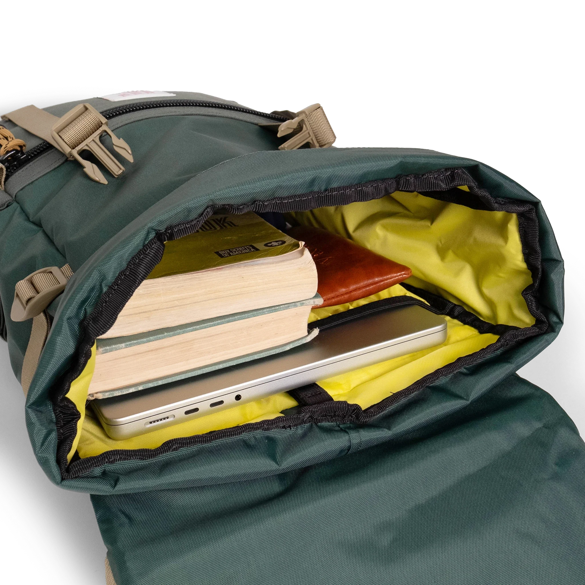 Topo Designs Rover Pack Classic in Forest — interior view # color_Forest