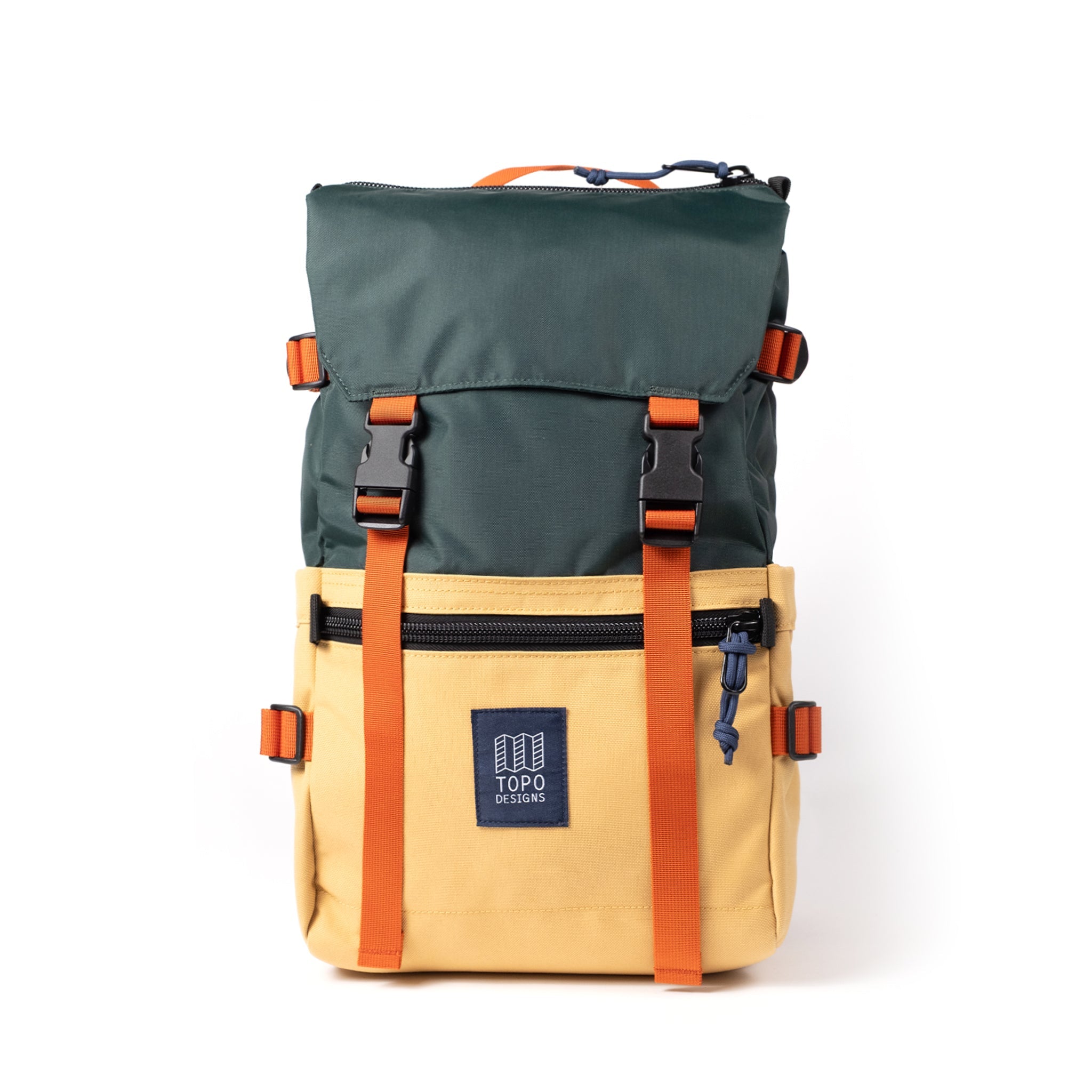 Topo Designs Rover Pack Classic in Forest Goldenrod — angle view 2 # color_Forest Goldenrod