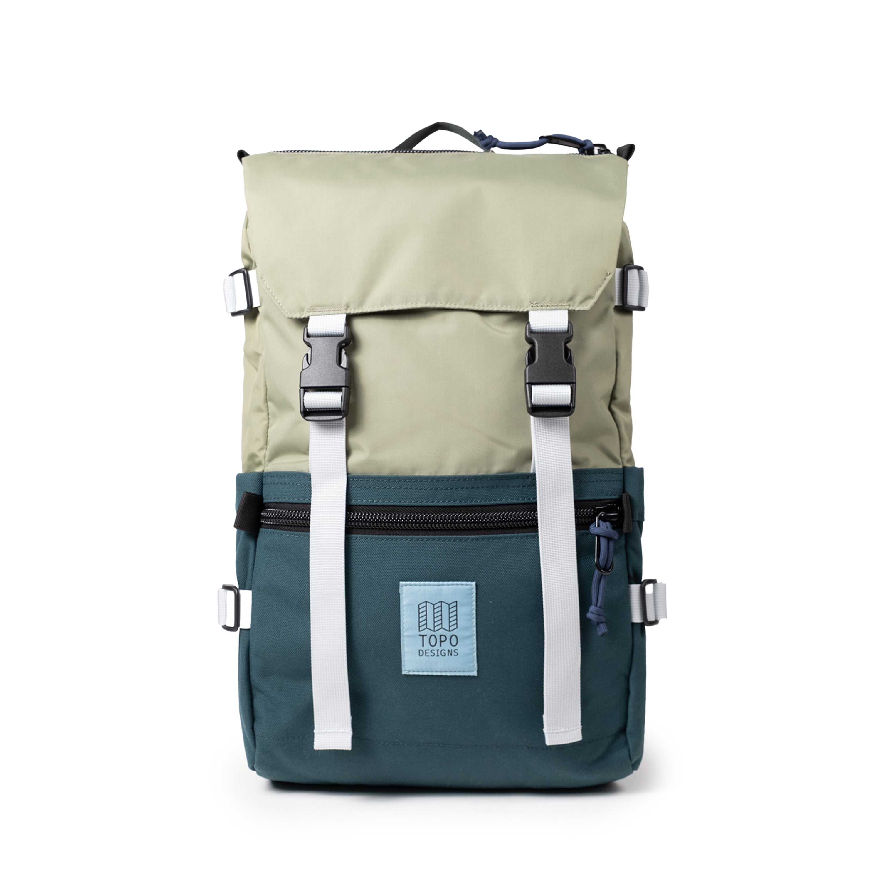 Topo Designs Rover Pack Classic in Oil Green Dark Pine — angle view 2 # color_Oil Green Dark Pine