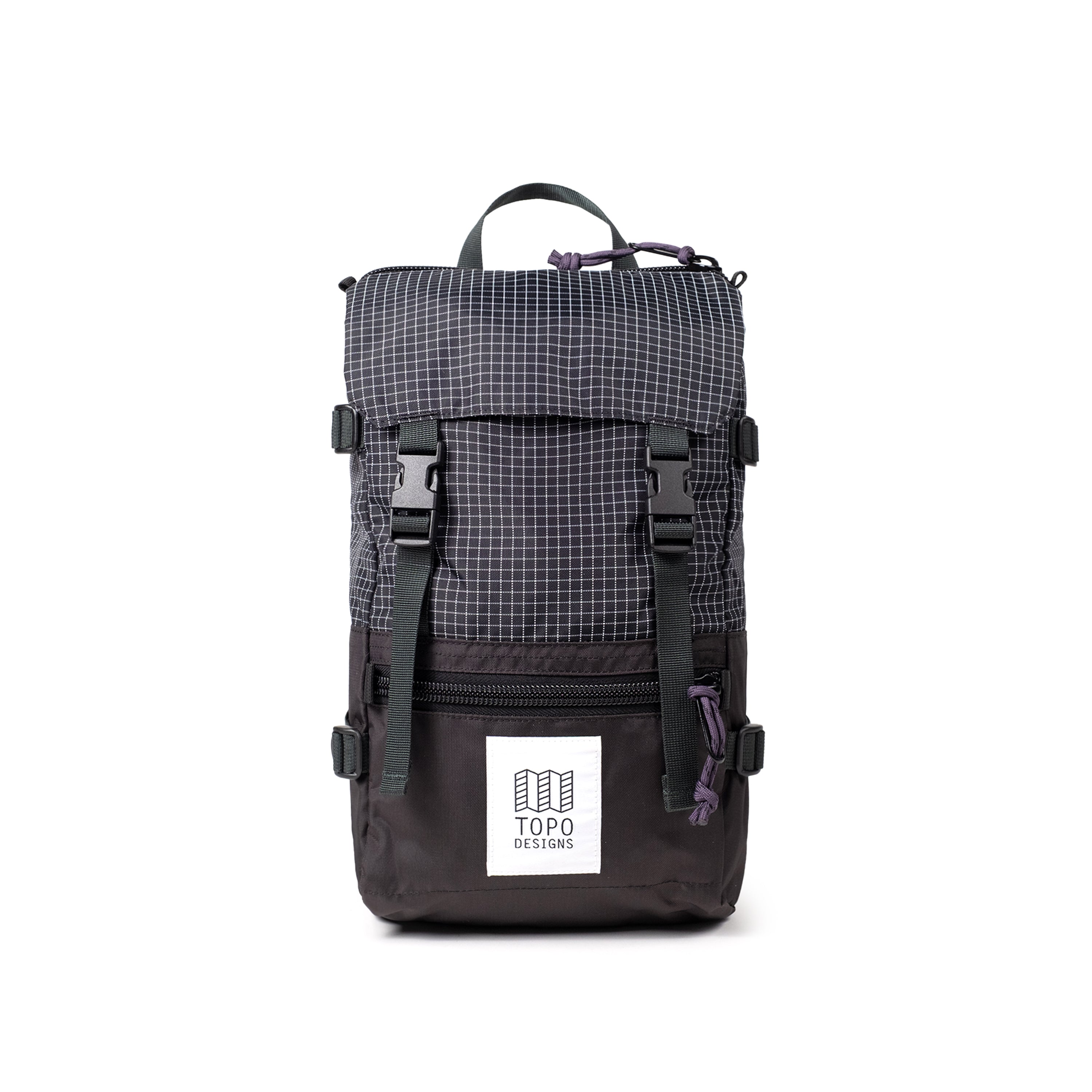 Topo Designs Rover Pack Mini in Black Grid — angle view 2 # color_Black Grid