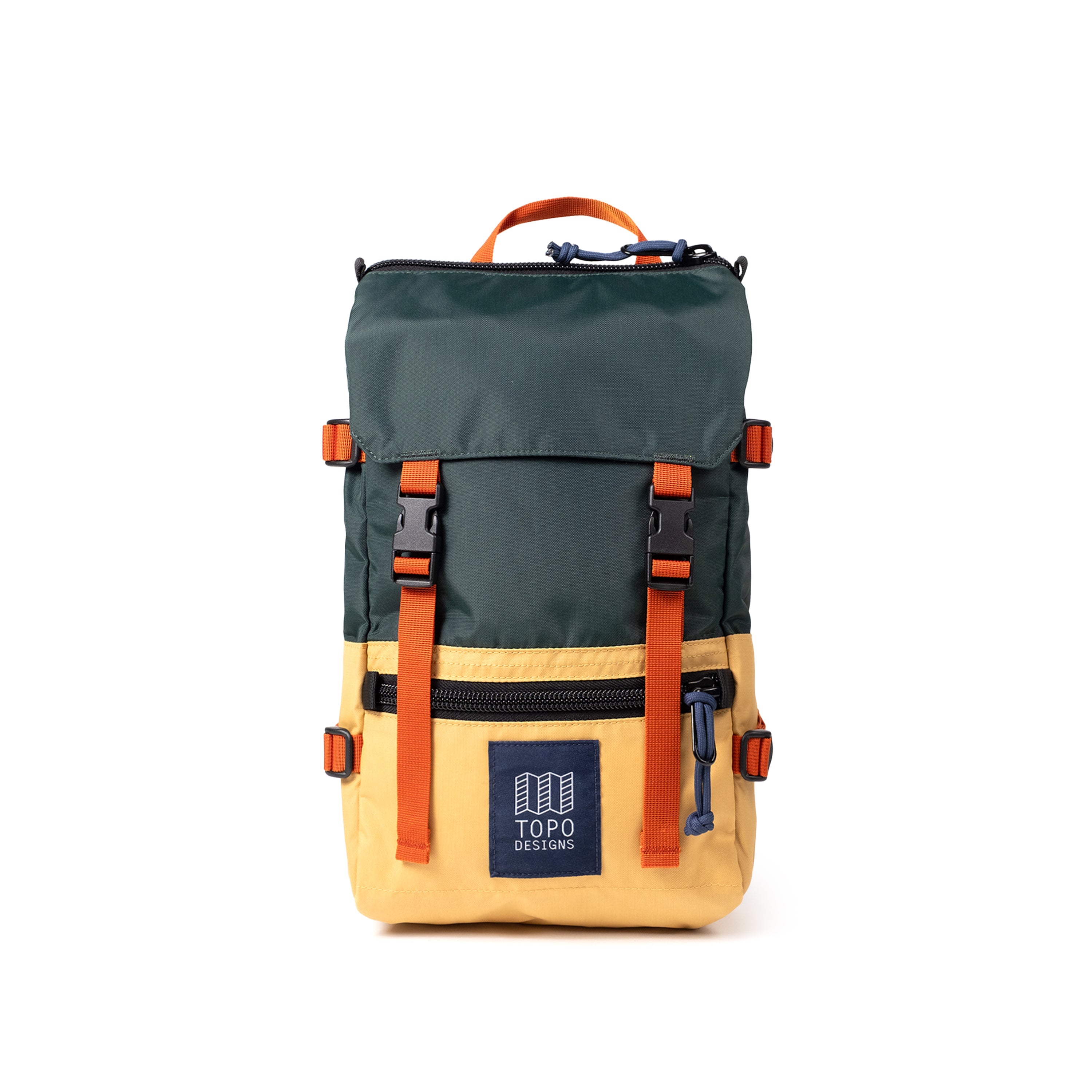 Topo Designs Rover Pack Mini in Forest Goldenrod — angle view 2 # color_Forest Goldenrod