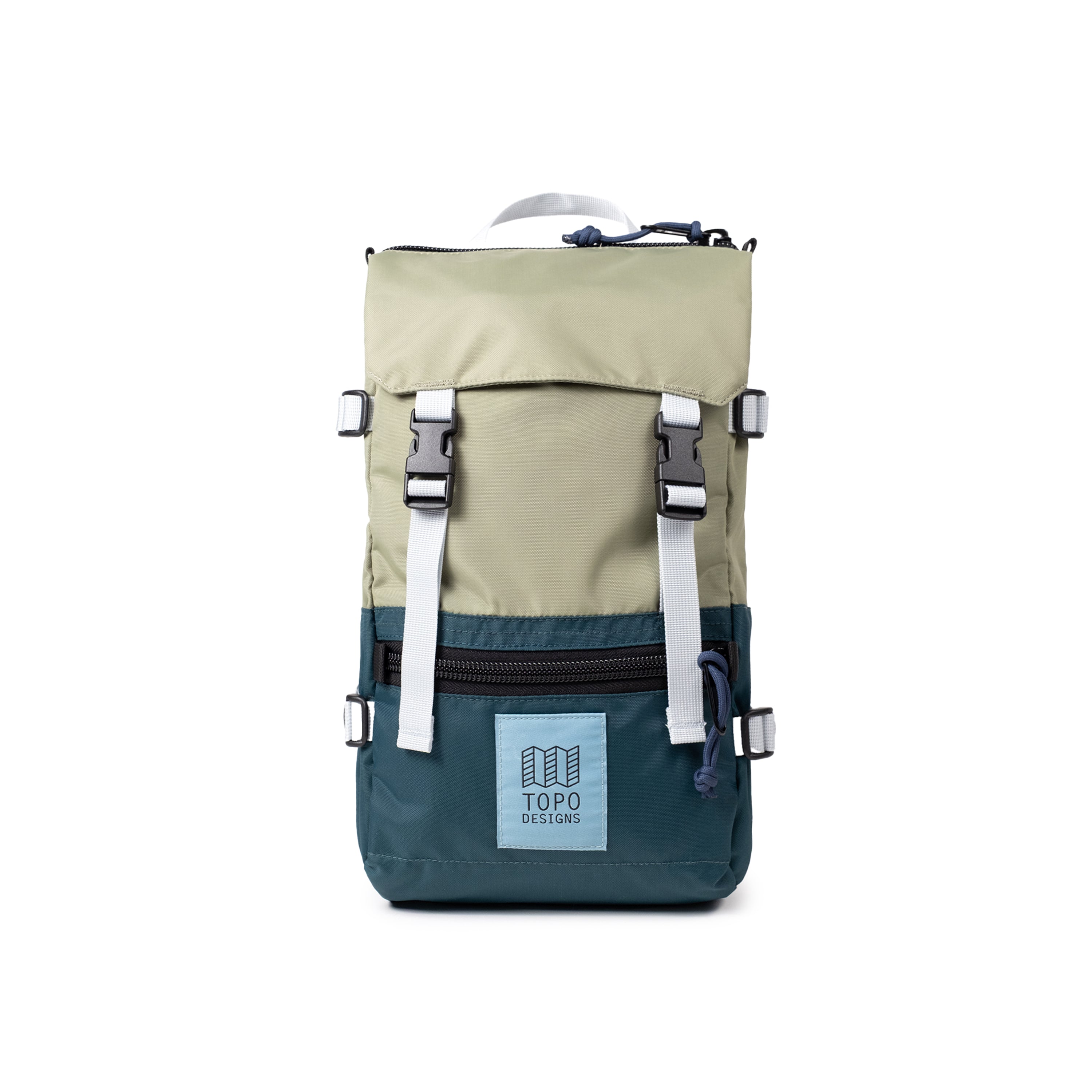 Topo Designs Rover Pack Mini in Oil Green Dark Pine — angle view 2 # color_Oil Green Dark Pine