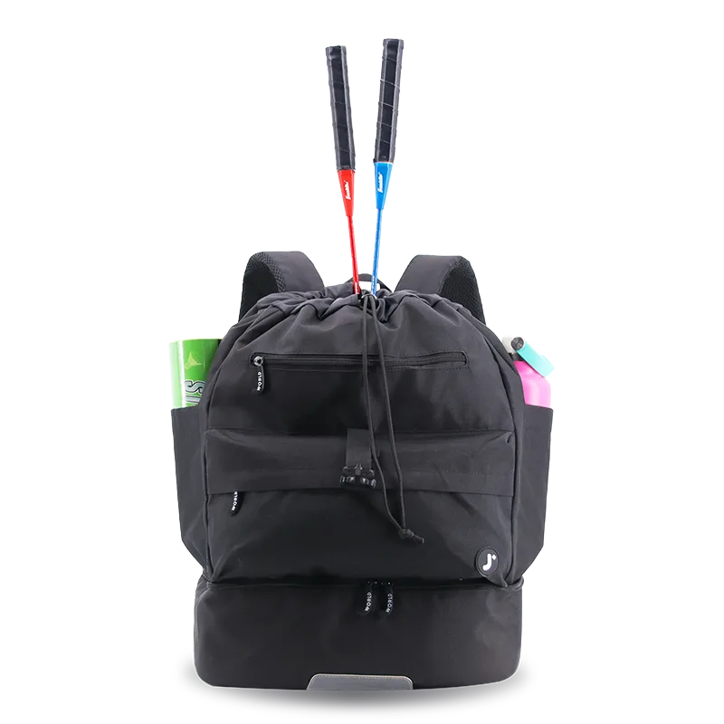 J World Ace Racket Sports Backpack for Tennis & Pickleball in Black — front view 3 # color_Black