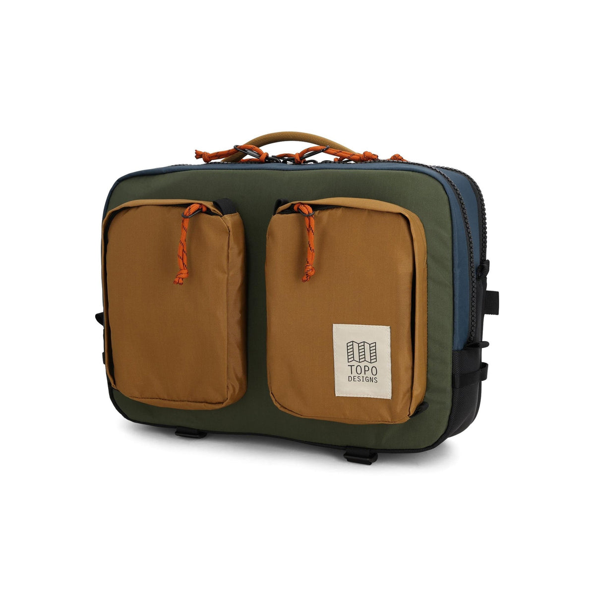 Topo Designs Global Briefcase in Olive Dark Khaki — angle view 2 # color_Olive Dark Khaki