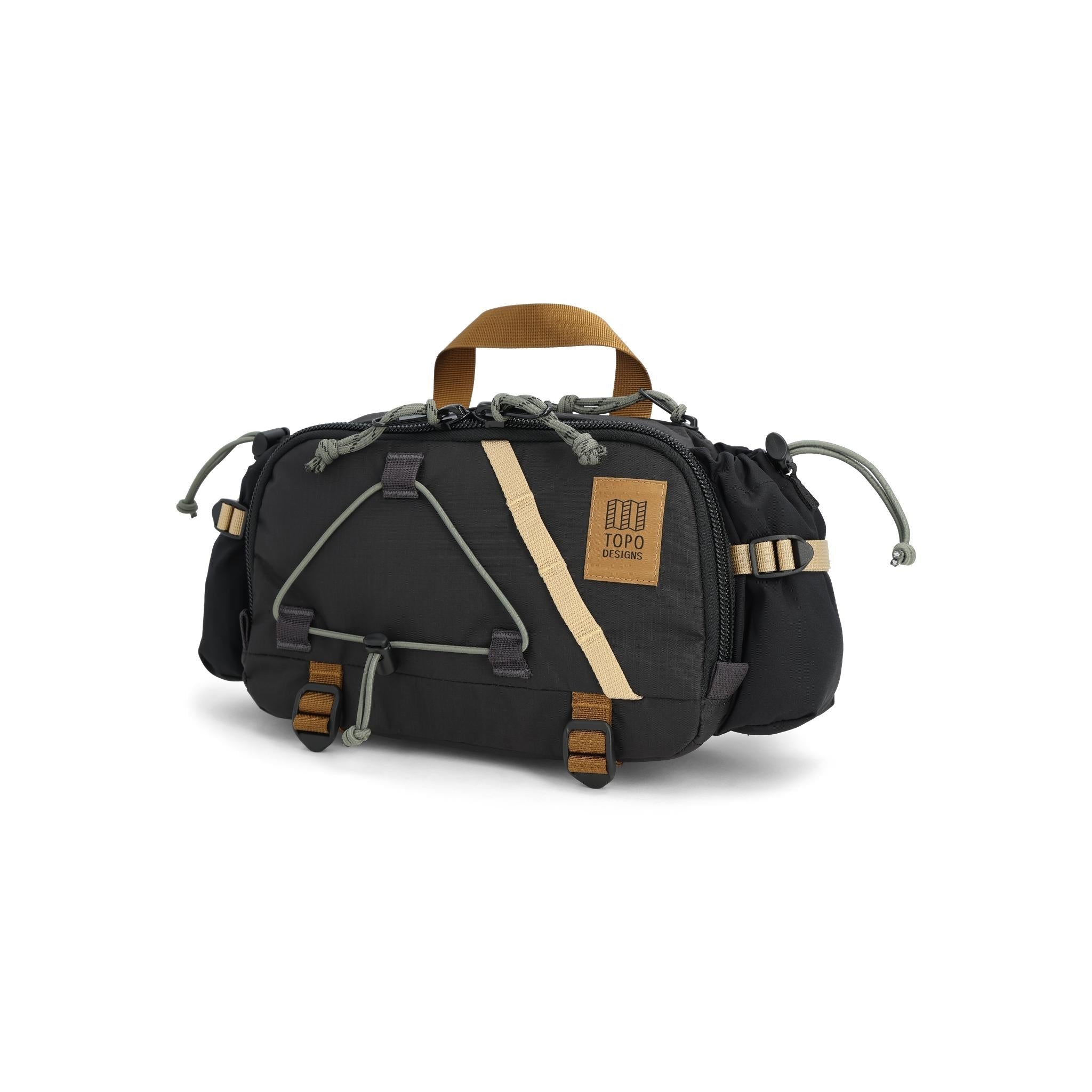 Topo Designs Mountain Hydro Hip Pack in Black Neutral — angle view 2 # color_Black Neutral
