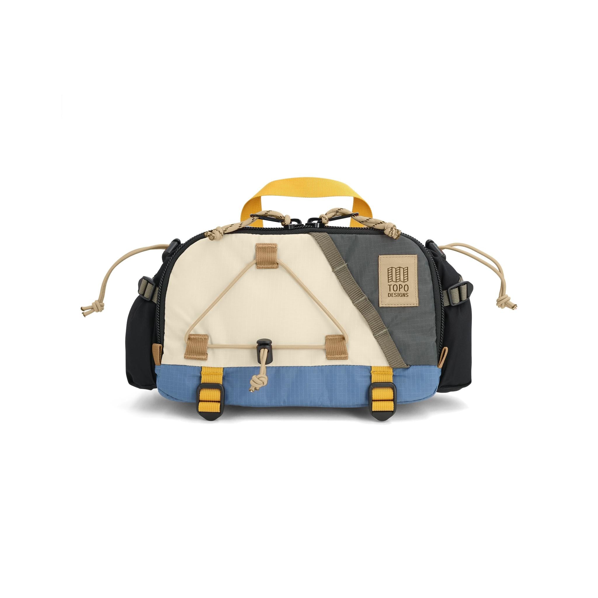 Topo Designs Mountain Hydro Hip Pack in Stone Blue Bone White — front view # color_Stone Blue Bone White