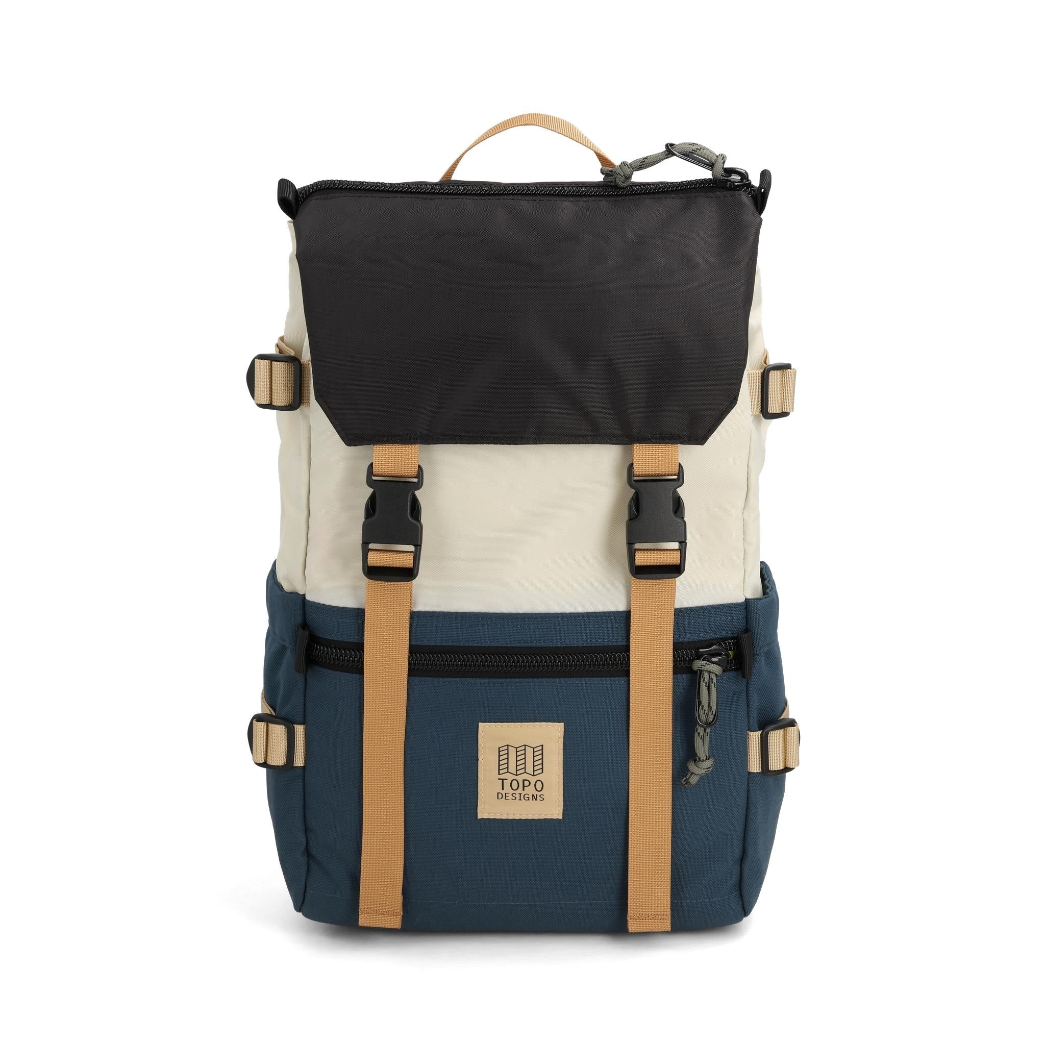 Topo Designs Rover Pack Classic in Bone White Pond Blue — angle view 2 # color_Bone White Pond Blue