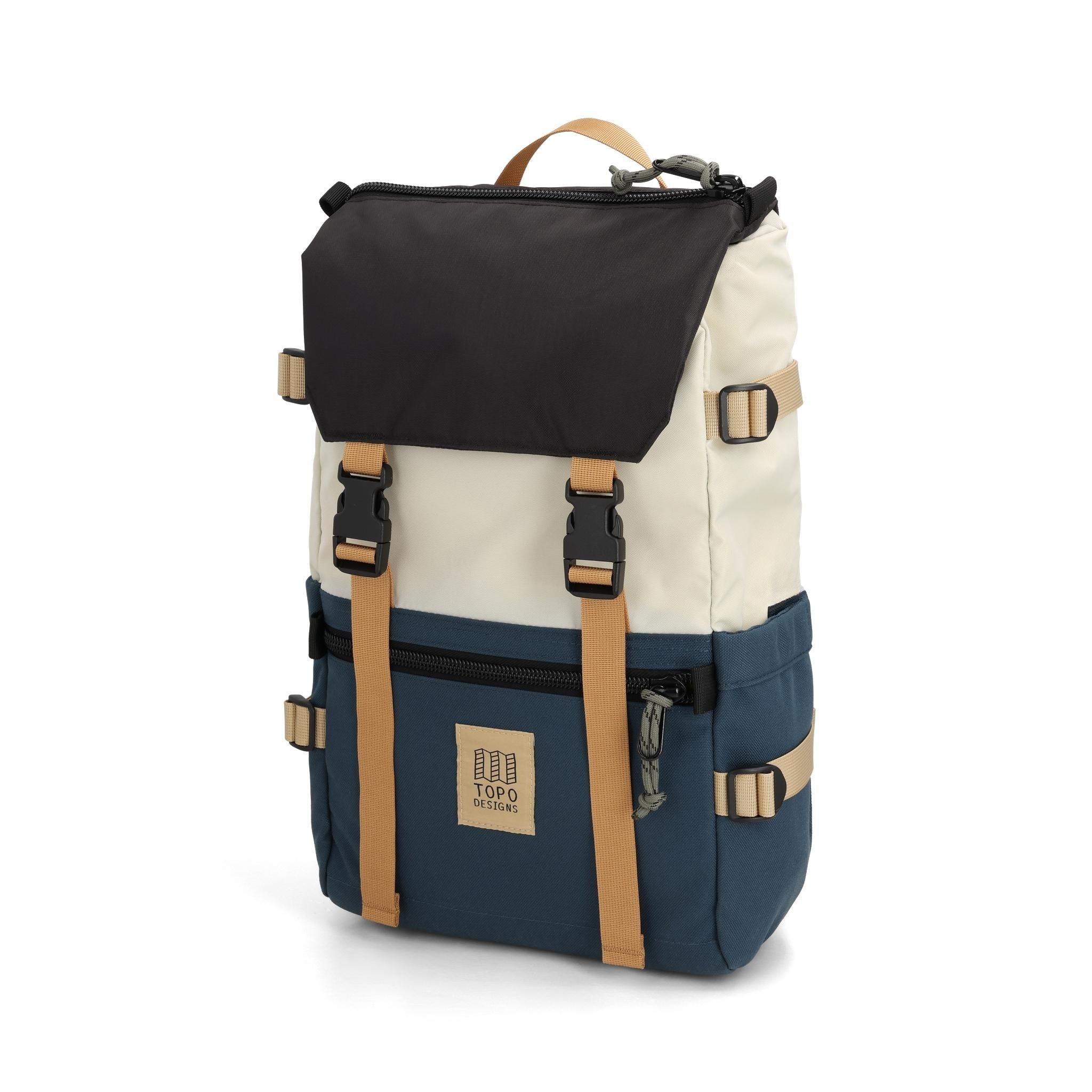 Topo Designs Rover Pack Classic in Bone White Pond Blue — front view # color_Bone White Pond Blue