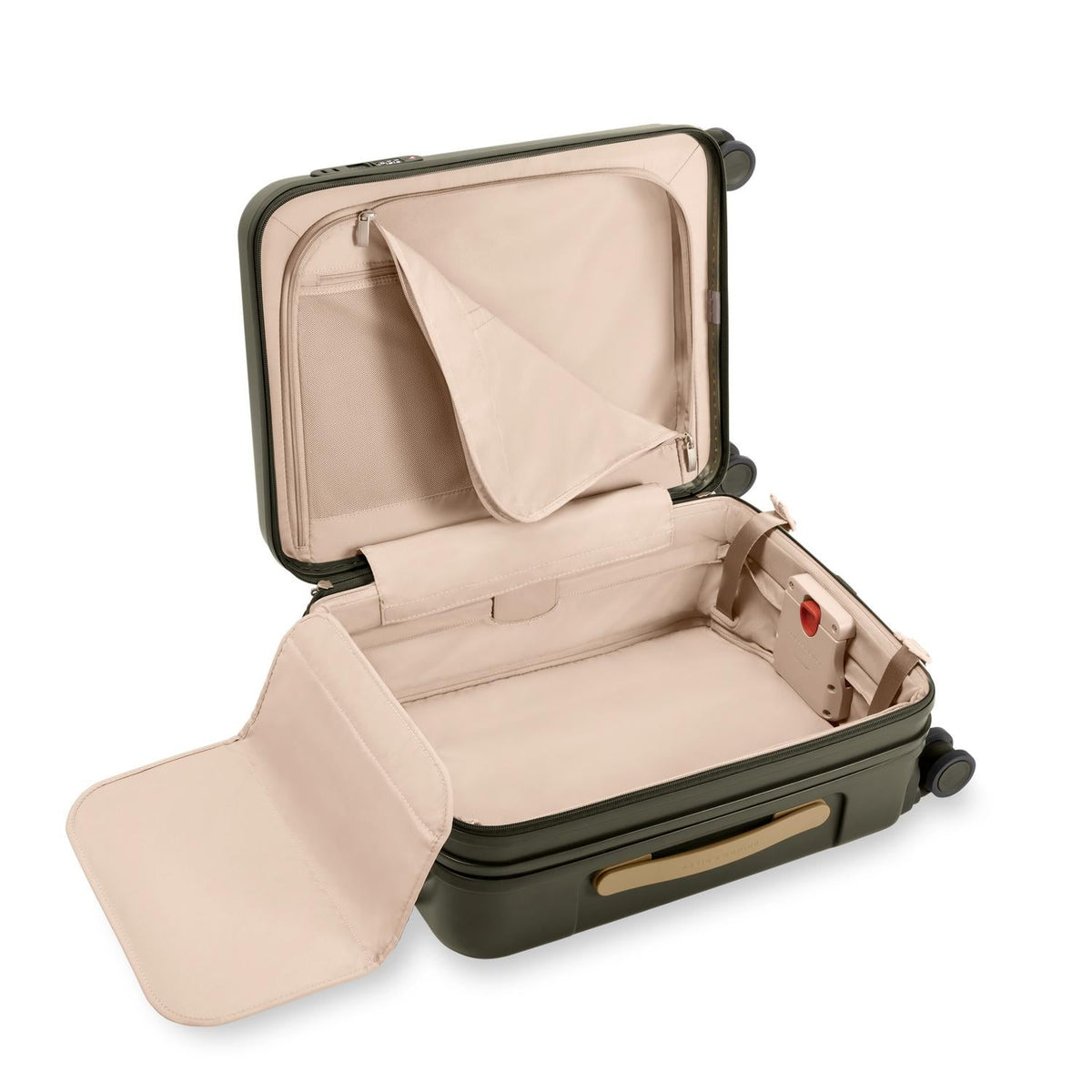 Briggs & Riley Sympatico Global 21" Carry-On Expandable Spinner in Olive — interior view