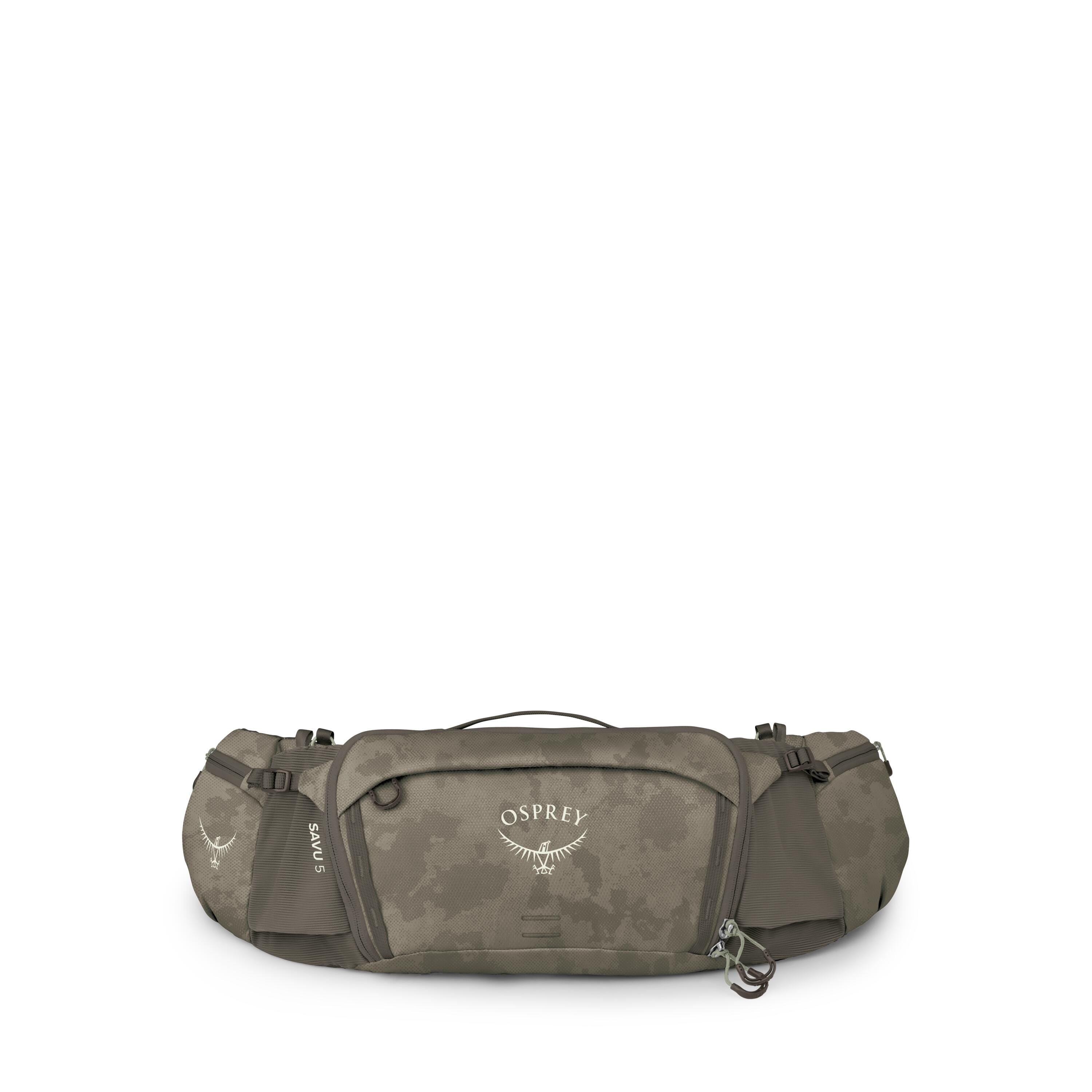 Osprey Savu 5 Extended Fit Bike Hydration Lumbar Pack 5L in Pediment Grey Dust Print — front view