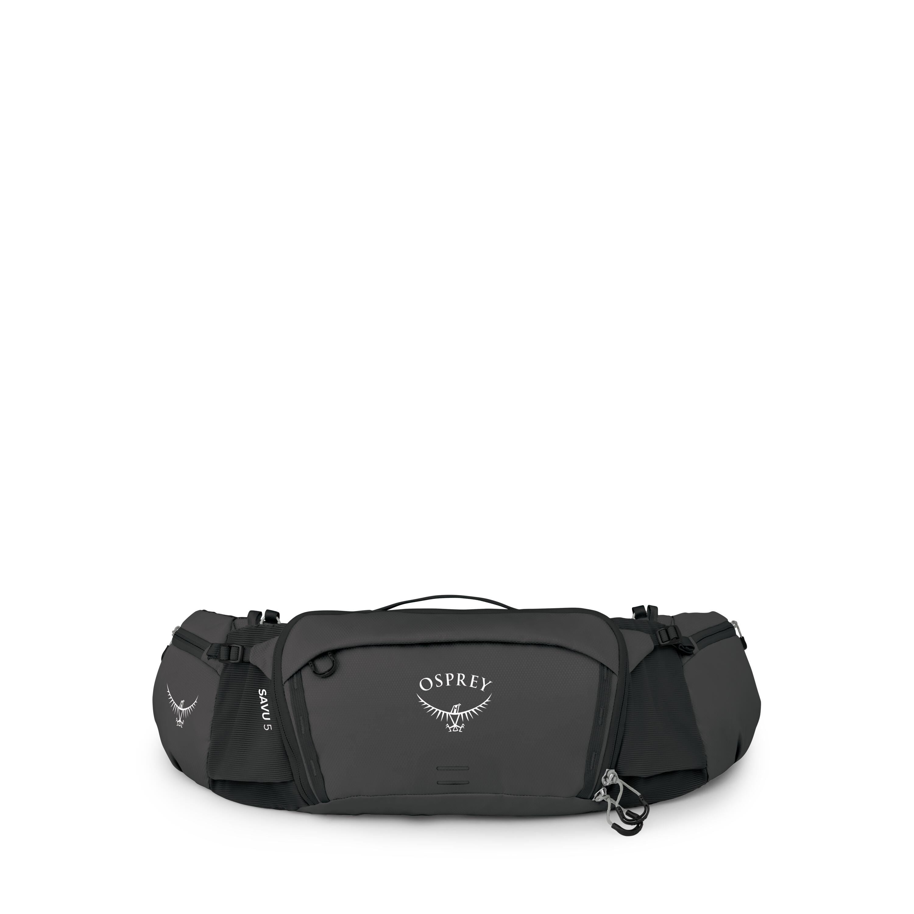 Osprey Savu 5 Extended Fit Bike Hydration Lumbar Pack 5L in Raven Black — front view