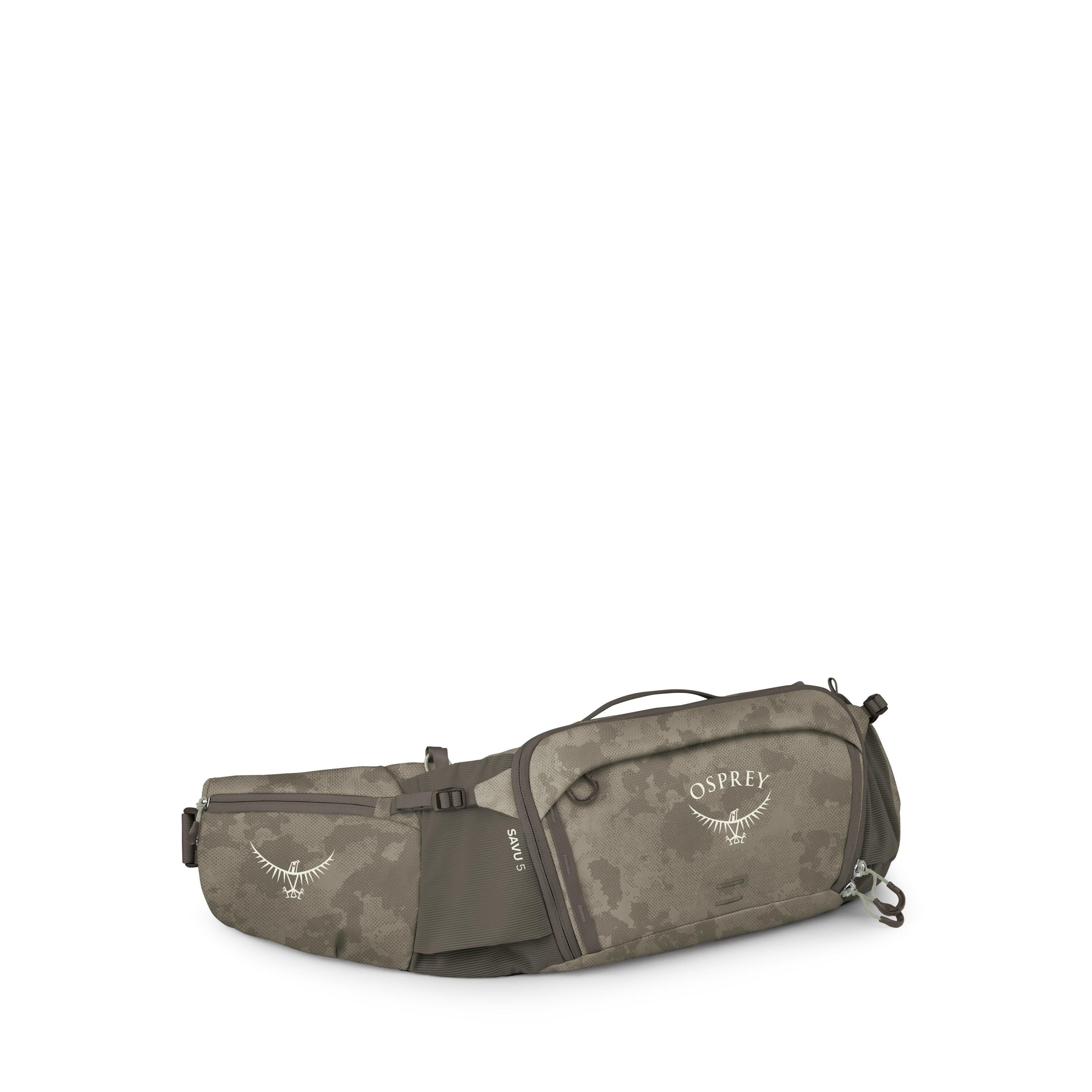 Osprey Savu 5 Extended Fit Bike Hydration Lumbar Pack 5L in Pediment Grey Dust Print — angle view 2