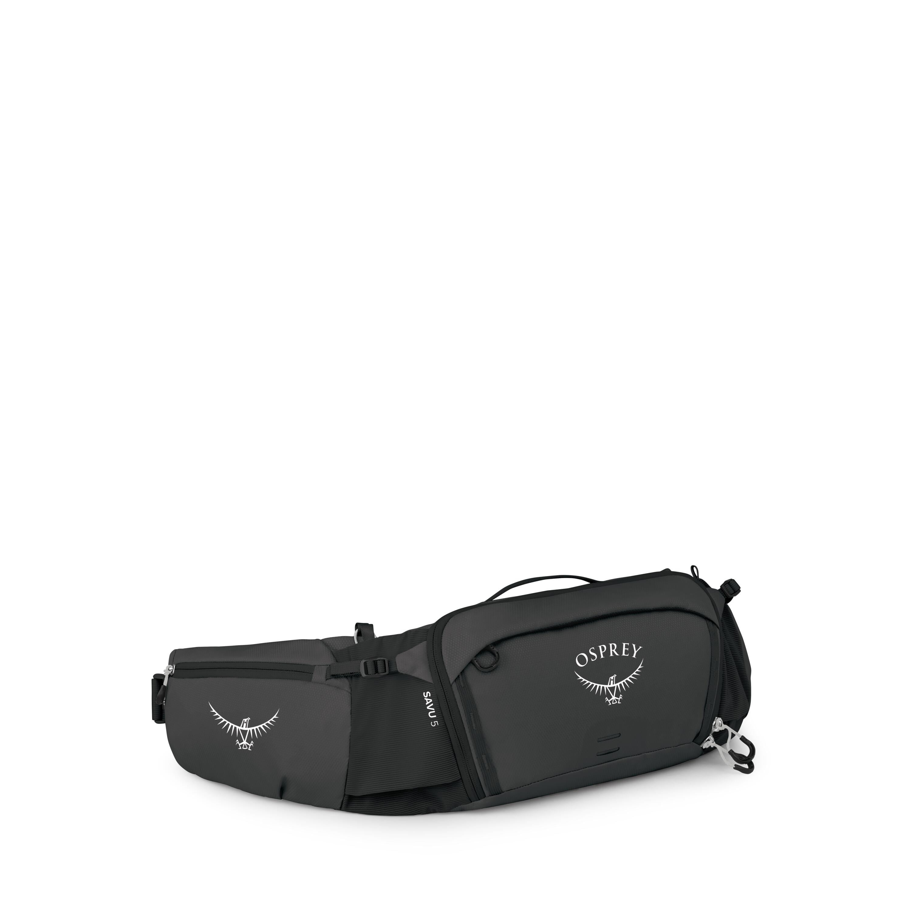 Osprey Savu 5 Extended Fit Bike Hydration Lumbar Pack 5L in Raven Black — angle view 2