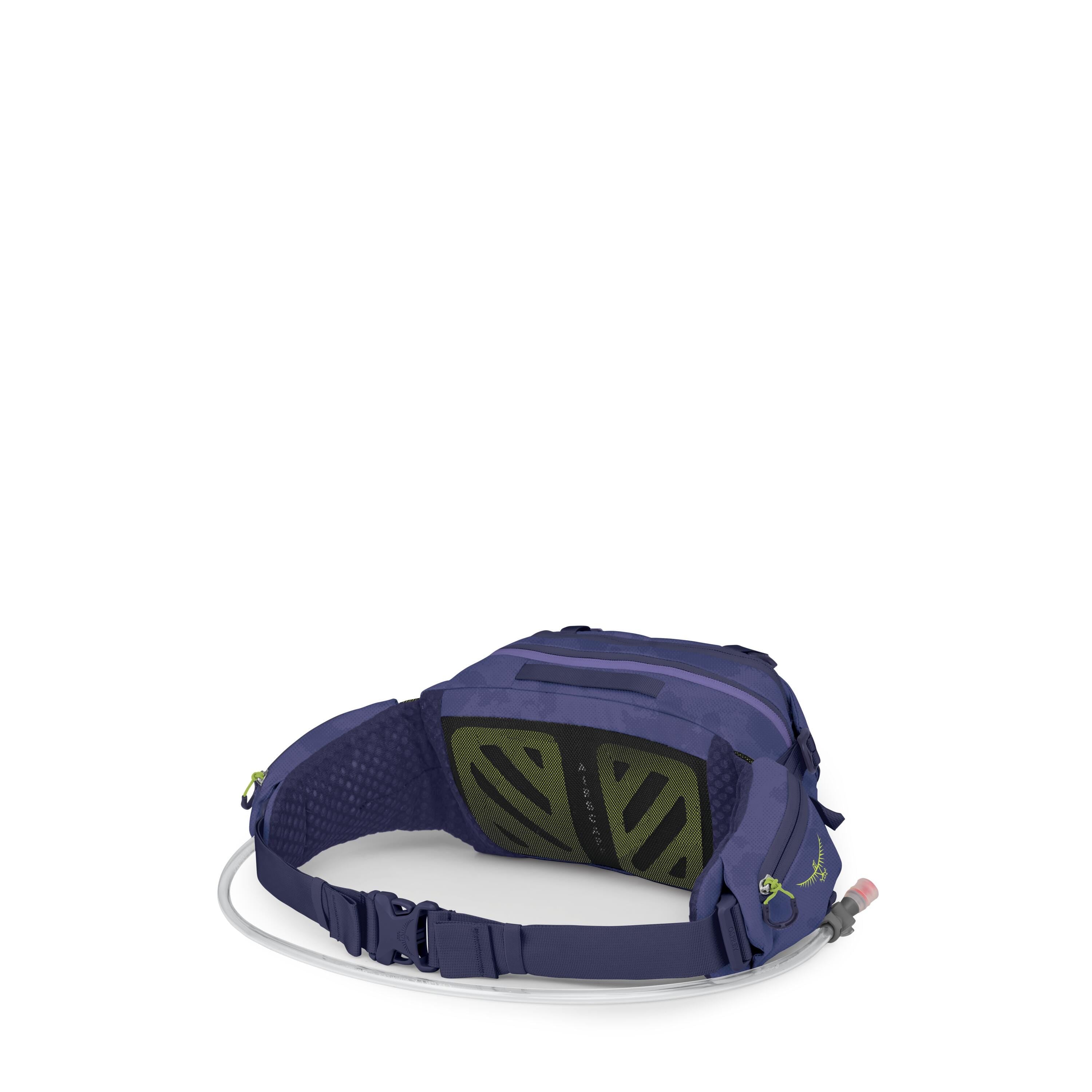 Osprey Seral 7 Bike Hydration Lumbar Pack 7L in Botswana Purple Dust Print — angle view 3