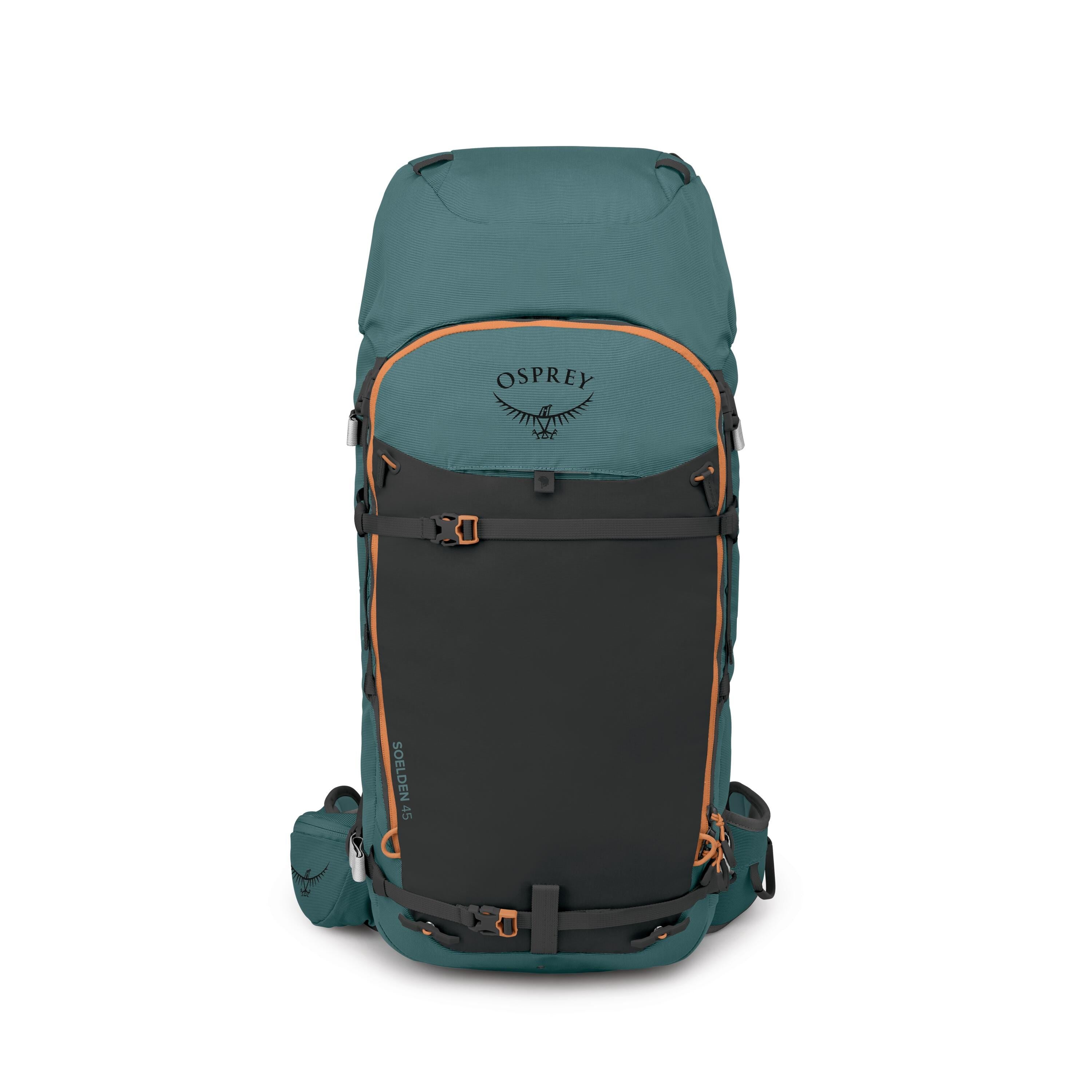 Osprey Soelden 45 Ski & Snowboard Backpack 45L in Cascade Blue-Raven Black — front view